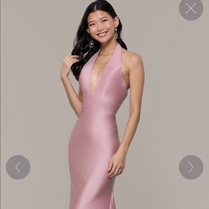 Long Deep-V-Neck Halter Formal Dress